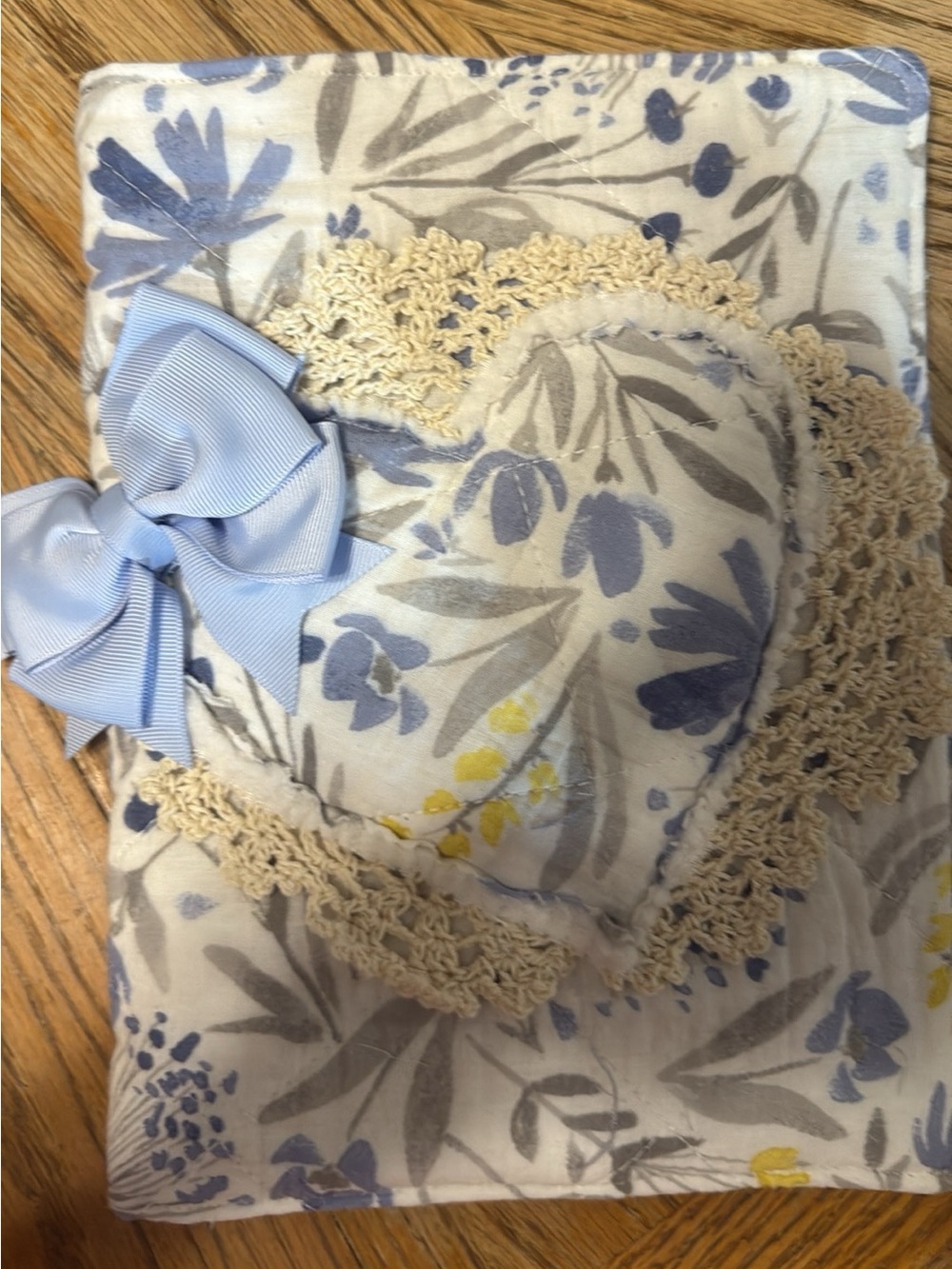 Source Unknown Light Blue, Cream and Gray Floral Heart Bible Cover